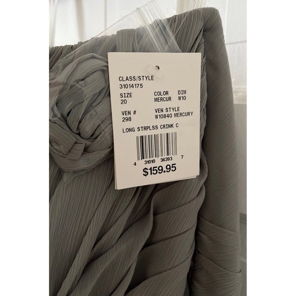 Long Gray Strapless‎ Crinkle Chiffon Bridesmaid Formal Dress Size 20 - Picture 3 of 3